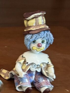 Yellow & Blue Ceramic Clown Figurine Decorative Accent